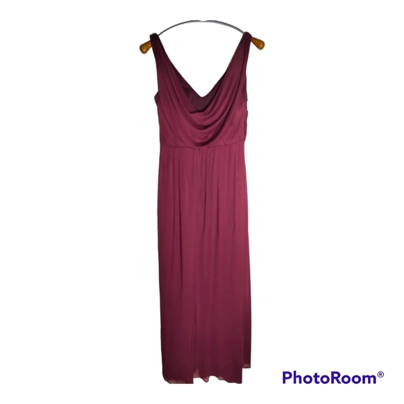 David’s Bridal Long Mesh Dress Cowl Neck Wine Color Bridesmaid SIZE 8 - Picture 4 of 9